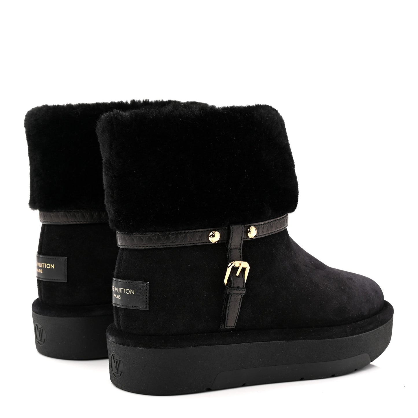 Suede Calfskin Shearling Aspen Platform Ankle Boots 38 Black