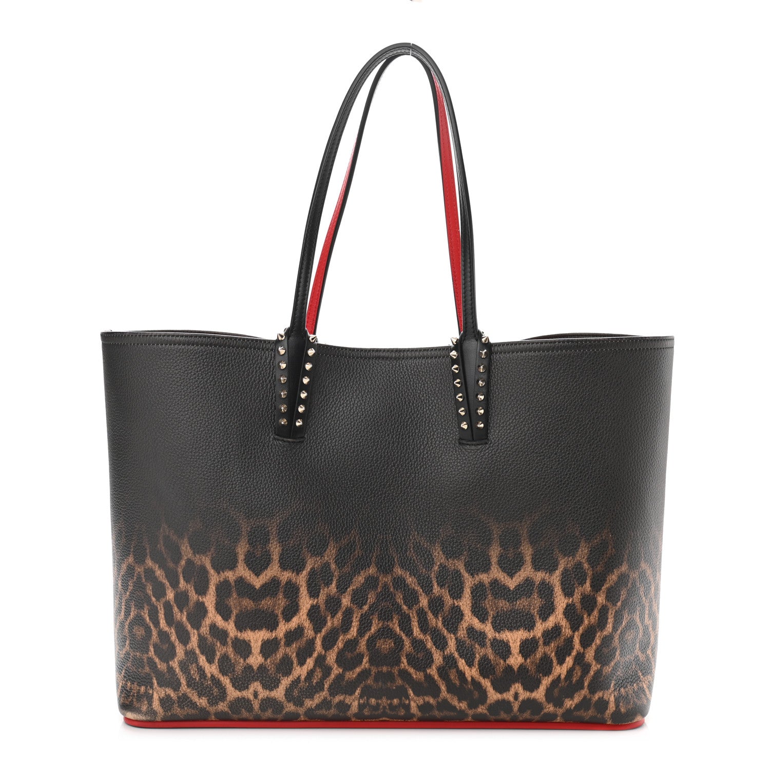 Christian Louboutin Calfskin Degrade Leopard Print Spikes East West Cabata Tote Black Multi 2 of 11