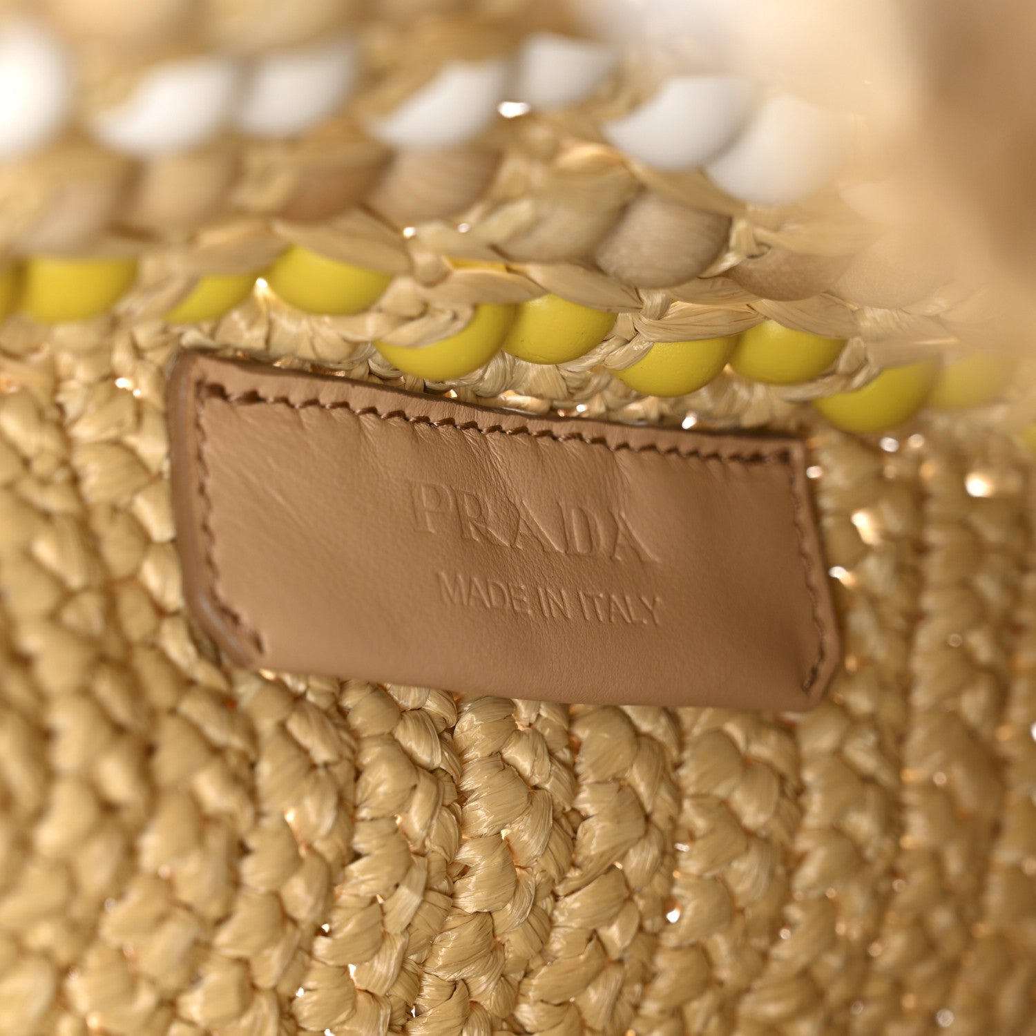 Prada Raffia Wood Bead Embroidered Logo Tote Bag Naturale 1852076