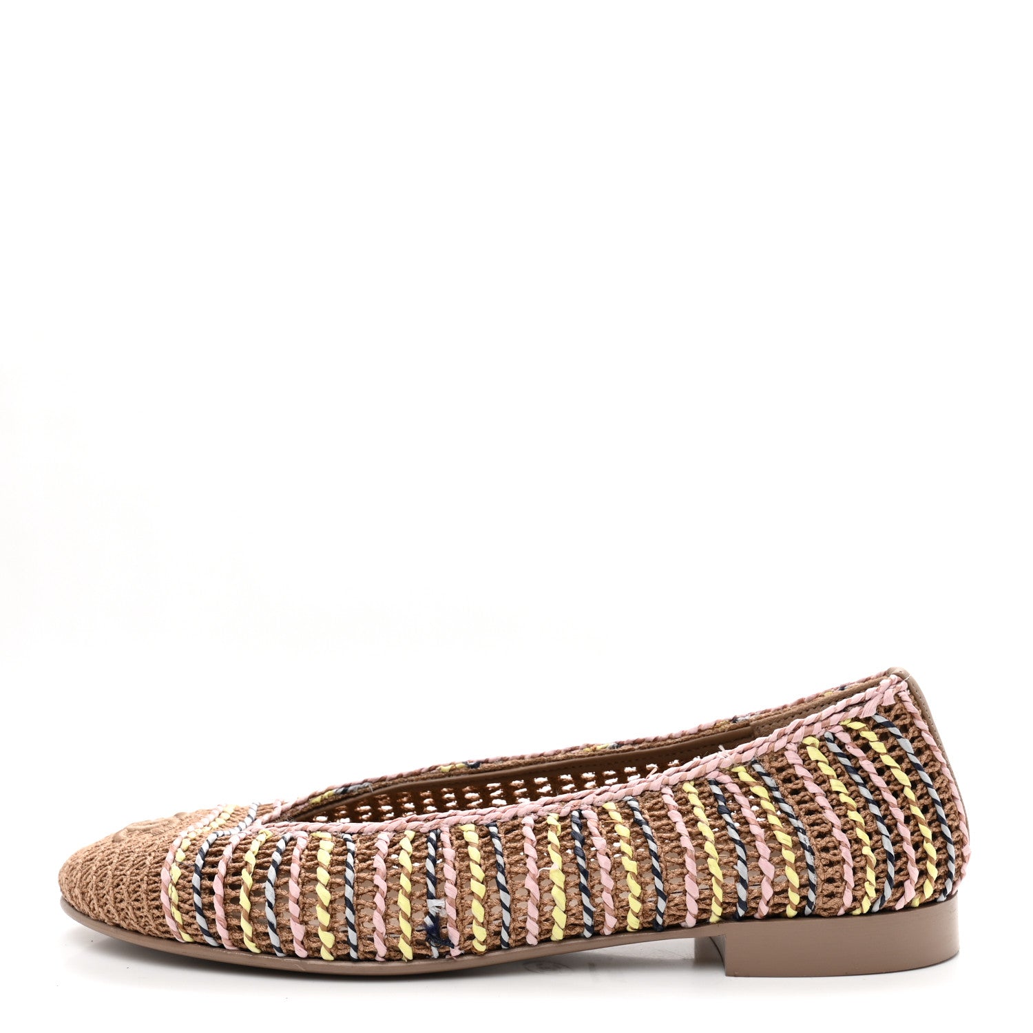 Chanel Raffia CC Cap Toe Ballerina Flats 38.5 Beige Multicolor 1 of 9