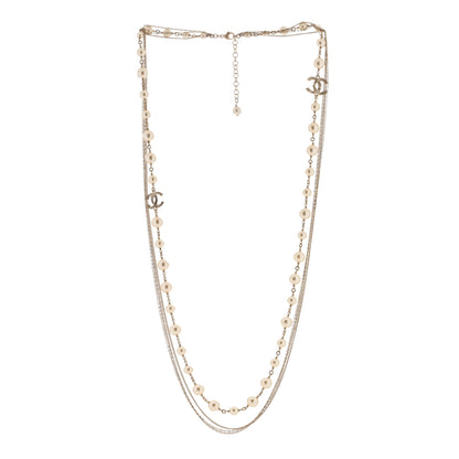 Chanel Pearl Crystal Multi Strand CC Long Necklace Gold 2 of 3