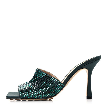 Bottega Veneta Satin Crystal Embellished Stretch Mule Sandals 39 Green 1 of 7