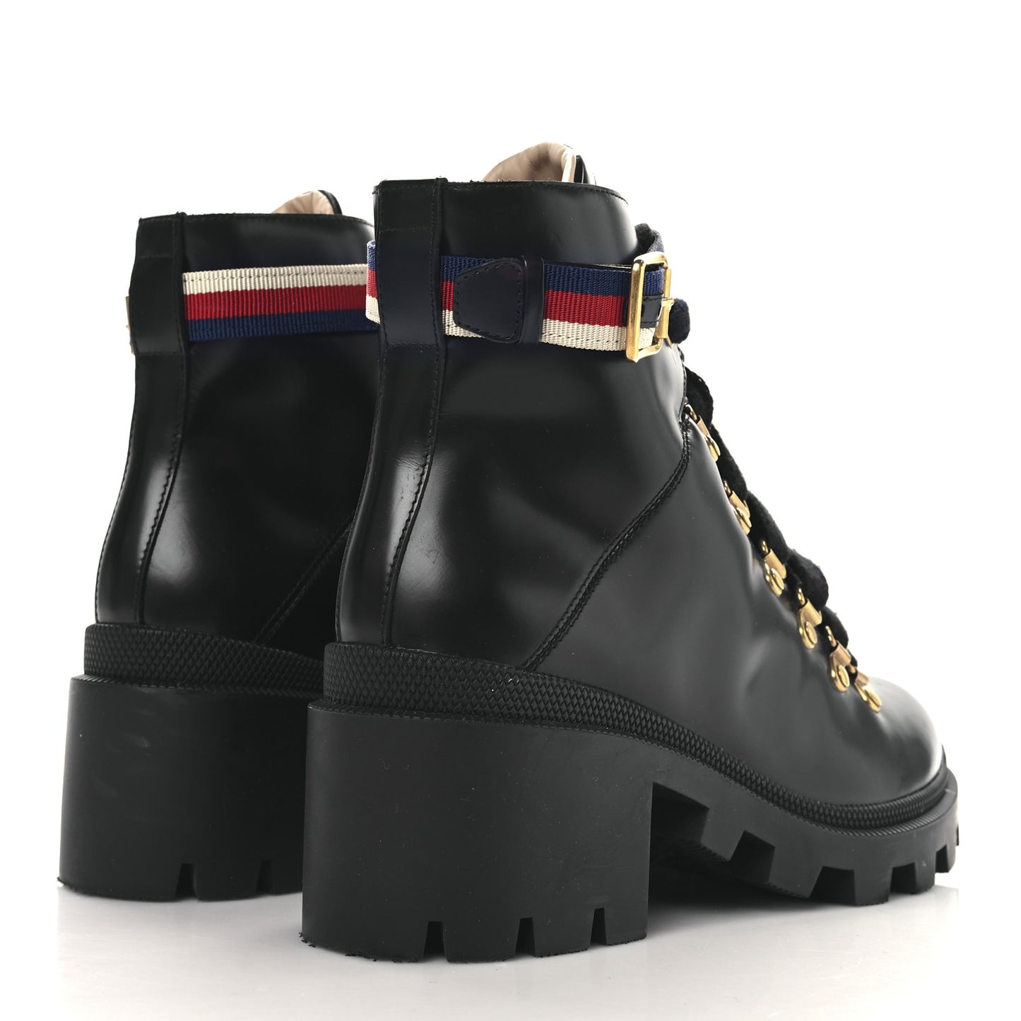 Calfskin Sylvie Web Womens Lace Up Combat Boots 38.5 Black