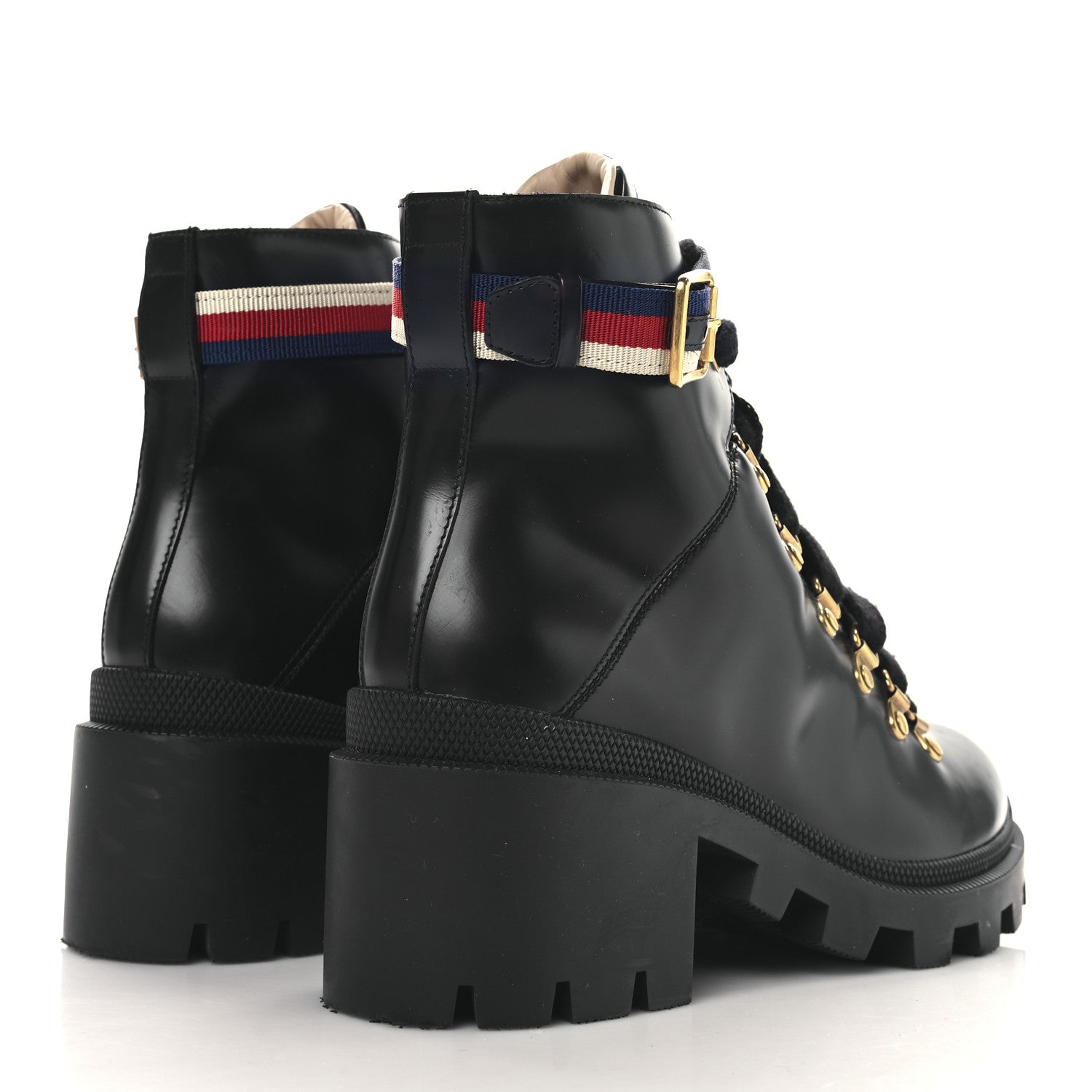 Gucci Calfskin Sylvie Web Womens Lace Up Combat Boots 38.5 Black 5 of 9