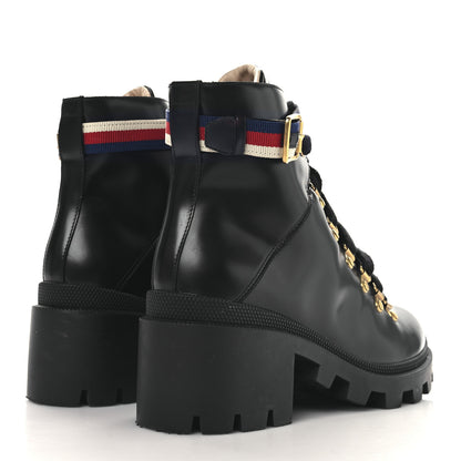 Gucci Calfskin Sylvie Web Womens Lace Up Combat Boots 38.5 Black 5 of 9