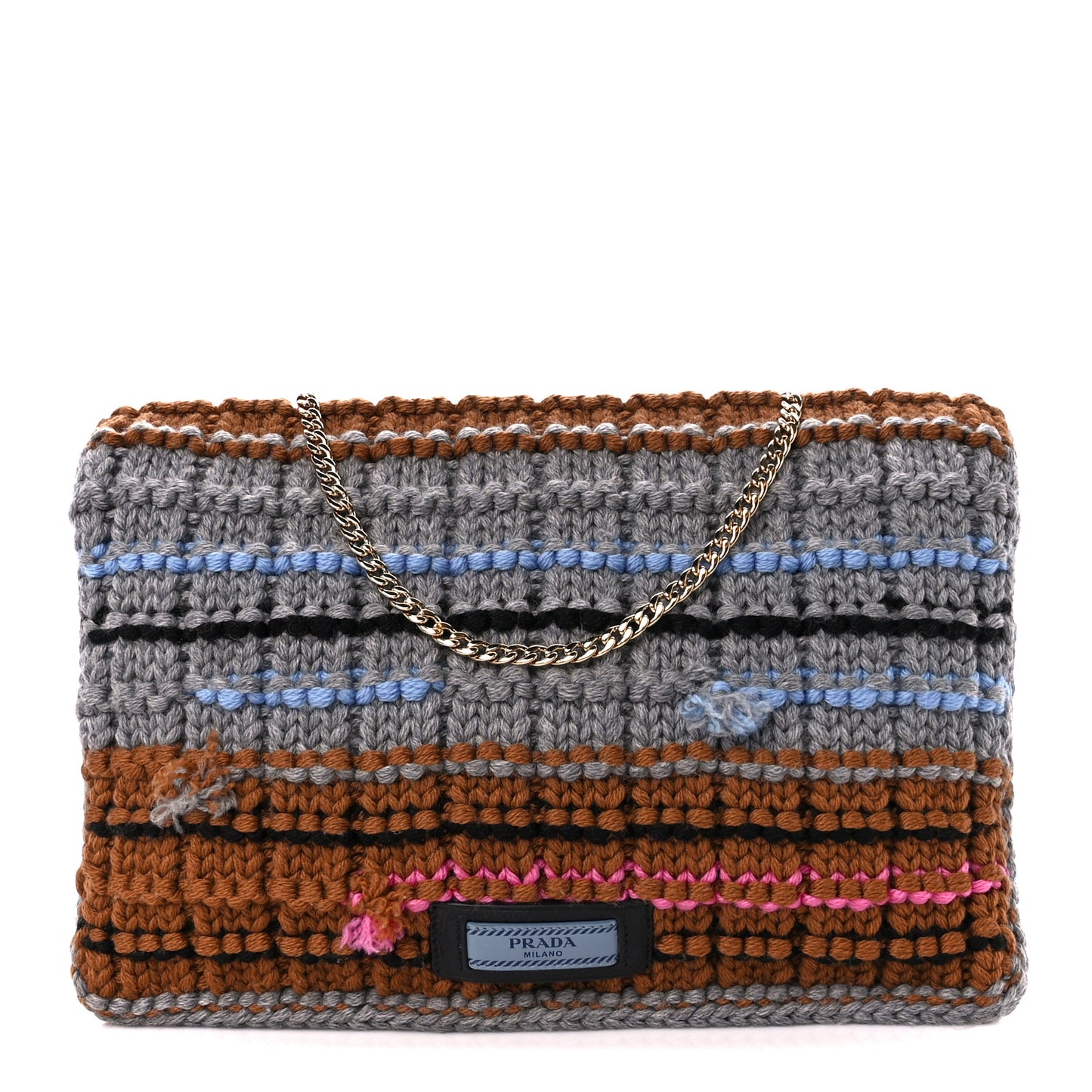 Wool Etiquette Cable Knit Chain Flap Crossbody Multicolor