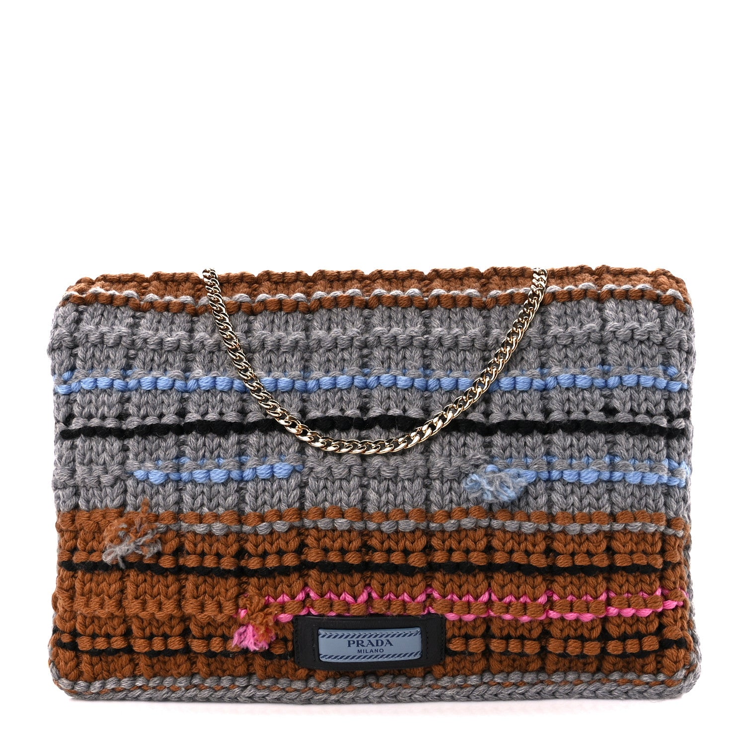 Prada Wool Etiquette Cable Knit Chain Flap Crossbody Multicolor 1 of 11