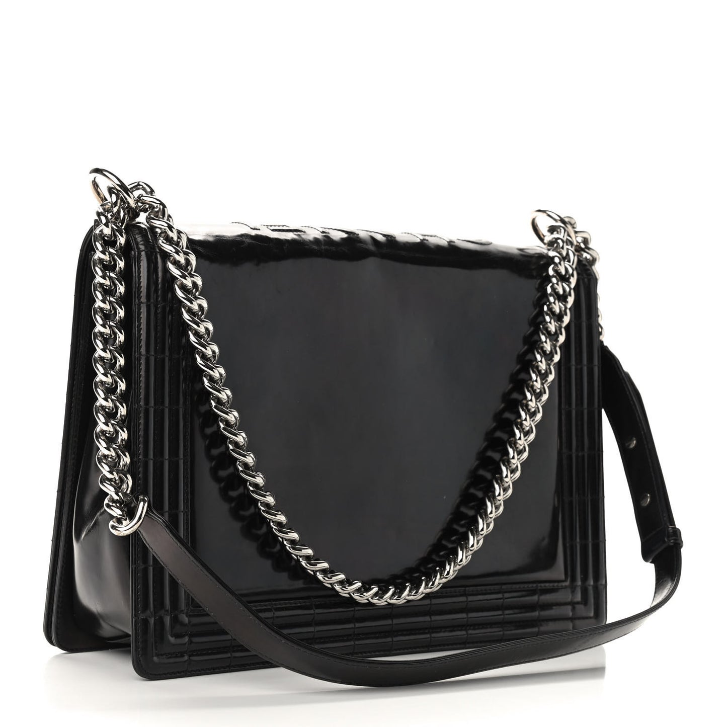 Glazed Calfskin Large Boy Flap Black