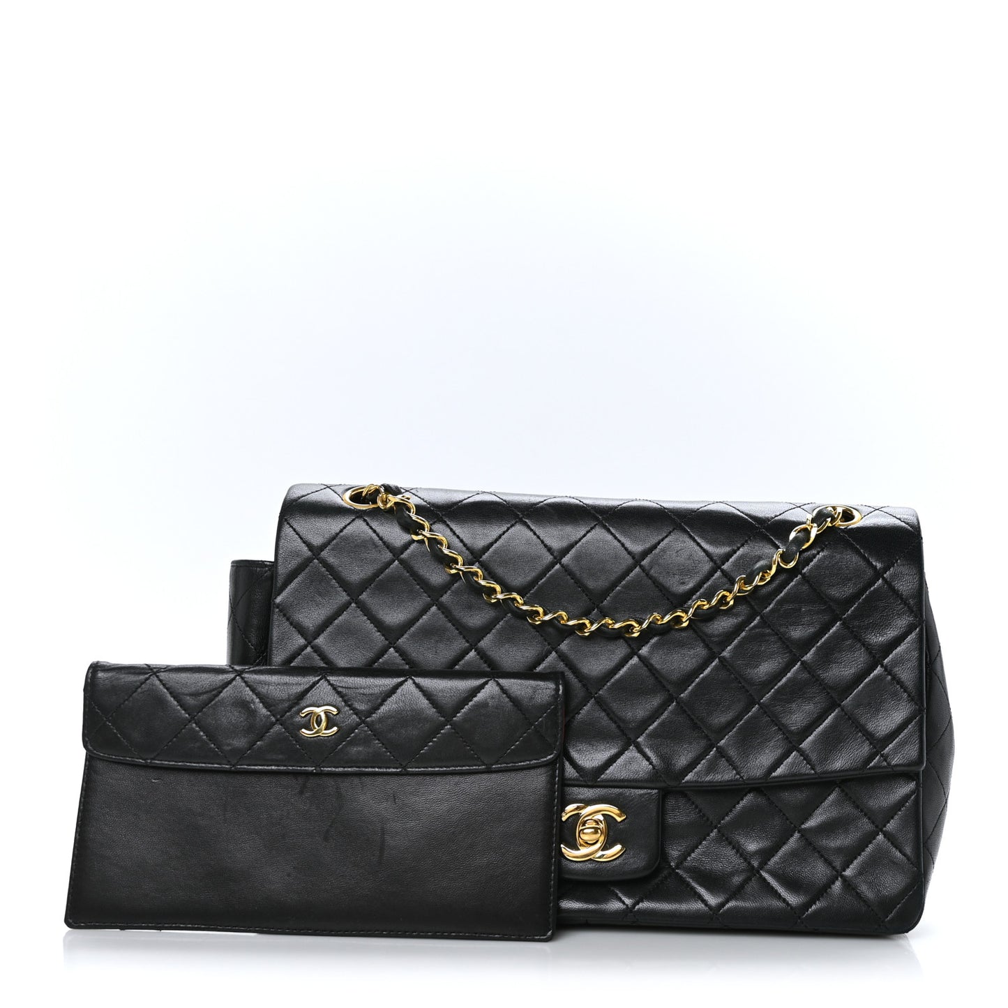 Lambskin Quilted XL Jumbo Single Flap Black