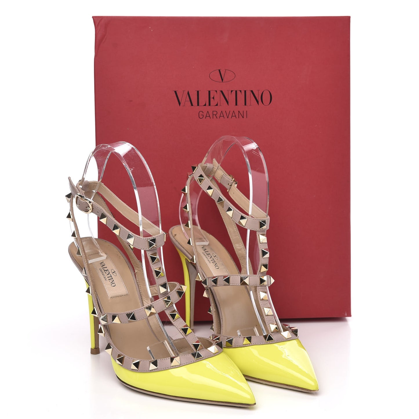 Patent Rockstud Ankle Strap Pumps 37 Yellow Poudre