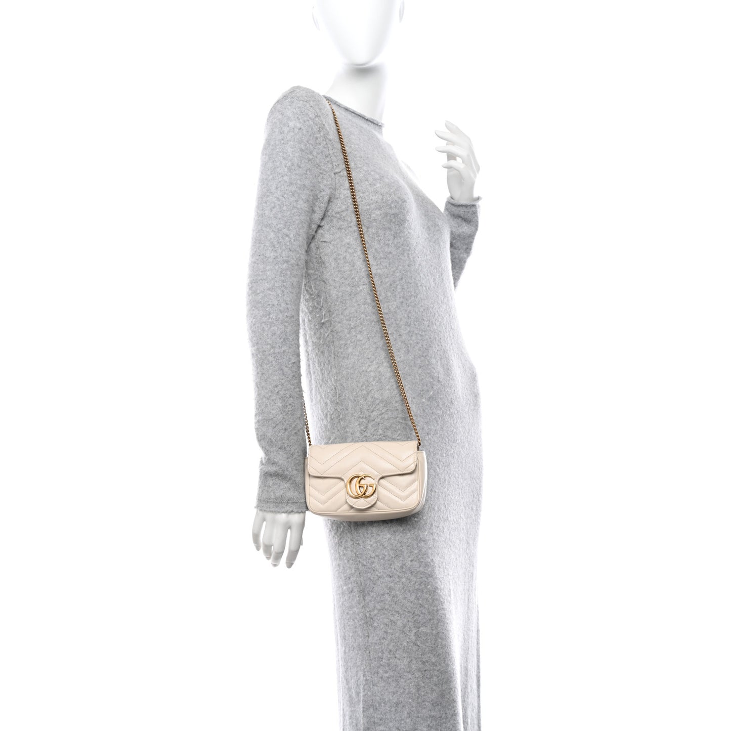 Calfskin Matelasse Super Mini GG Marmont Shoulder Bag White
