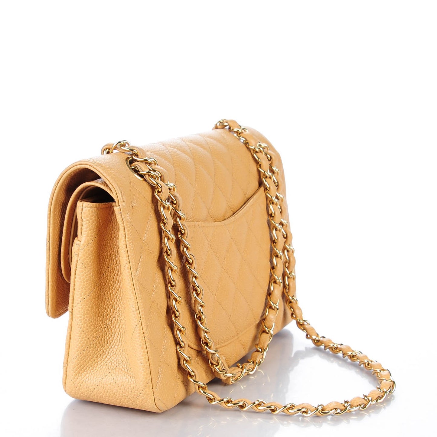 Caviar Quilted Medium Double Flap Beige