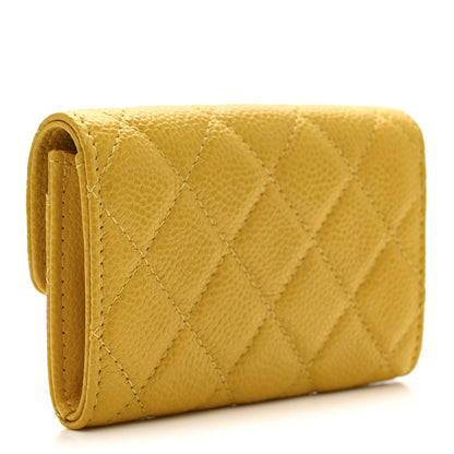 Chanel Caviar Quilted Flap Card Holder Wallet Yellow 3 of 9