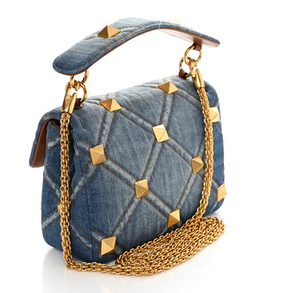Valentino Garavani Denim Medium Roman Stud Shoulder Bag Light Denim Selleria 2 of 9
