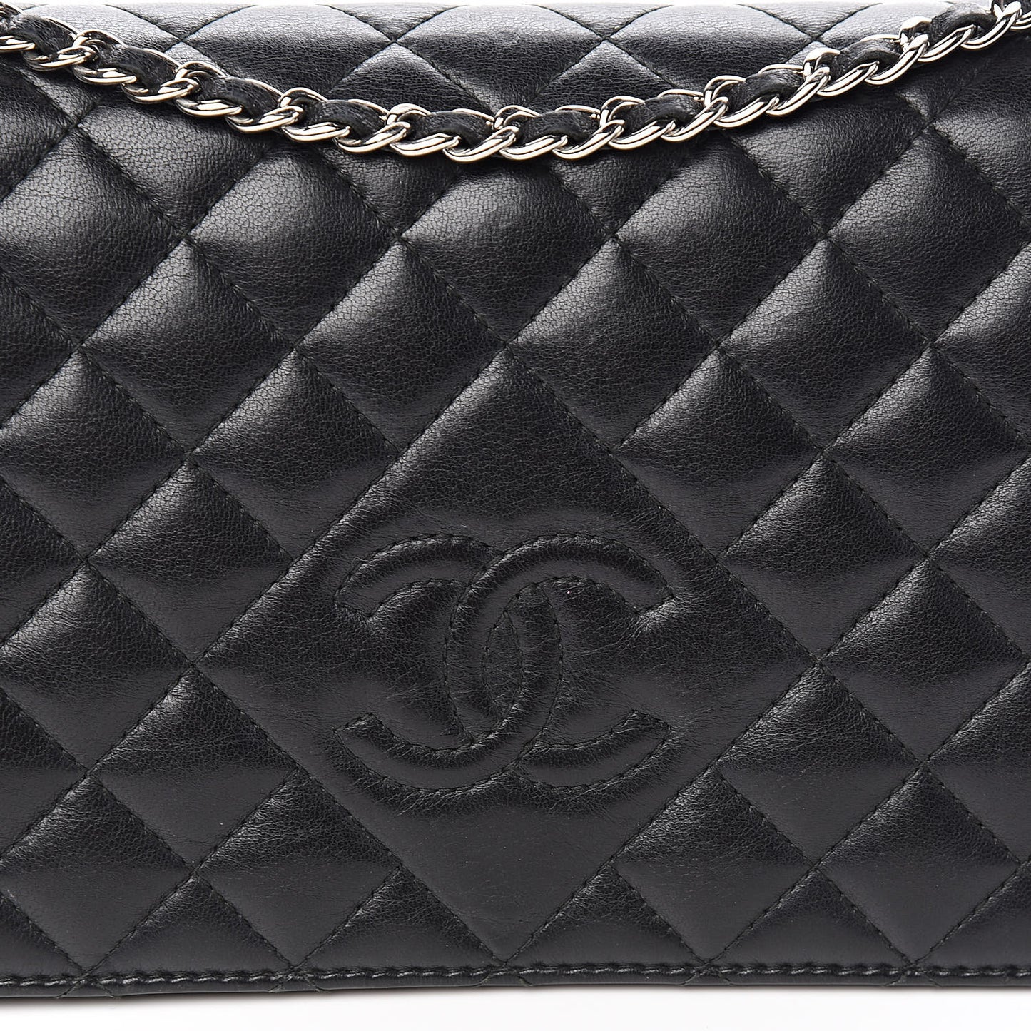 Lambskin Quilted Diamond CC Wallet On Chain WOC Black