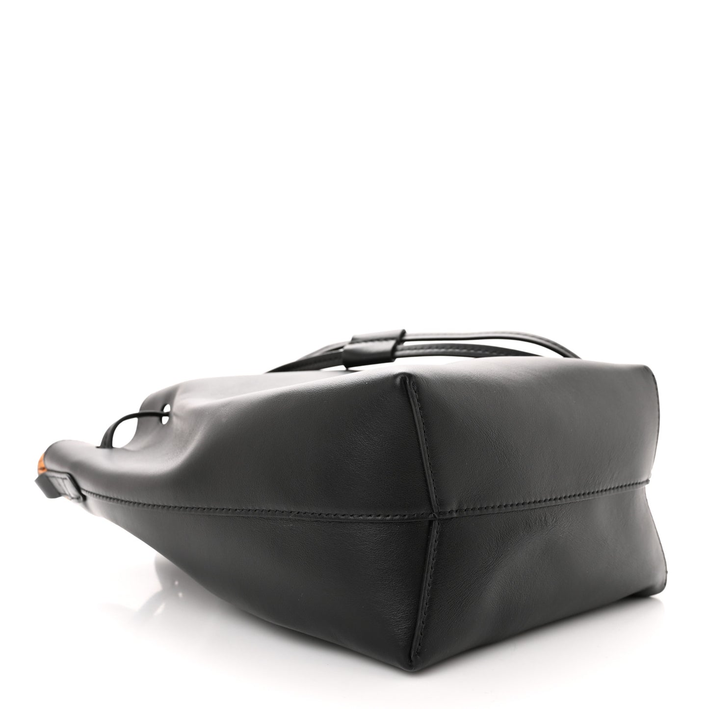 Calfskin Twist Drawstring Bucket Bag Black Flamma