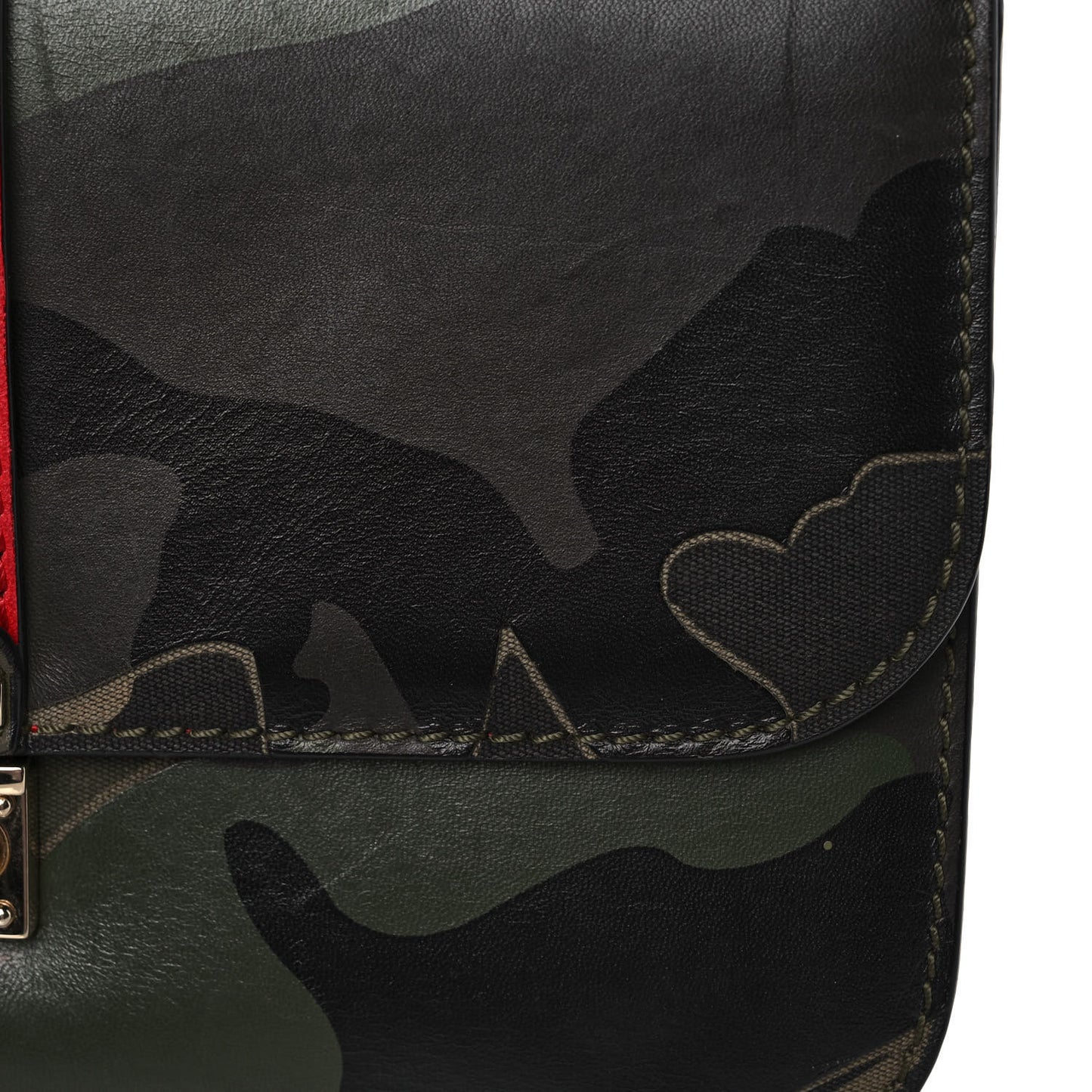 Nappa Canvas Camouflage Medium Glam Lock Rockstud Flap Verde