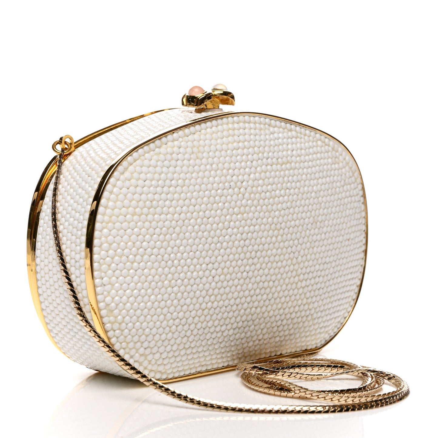 Crystal Minaudiere Clutch White