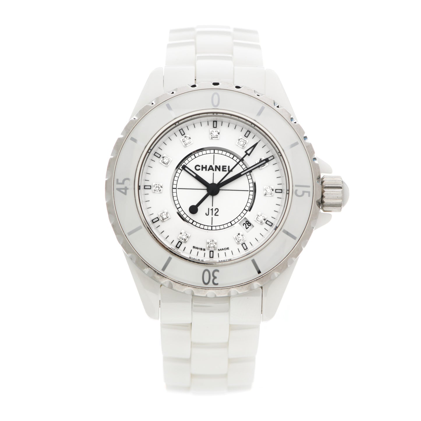 Stainless Steel Ceramic Diamond 33mm J12 Quartz Watch White