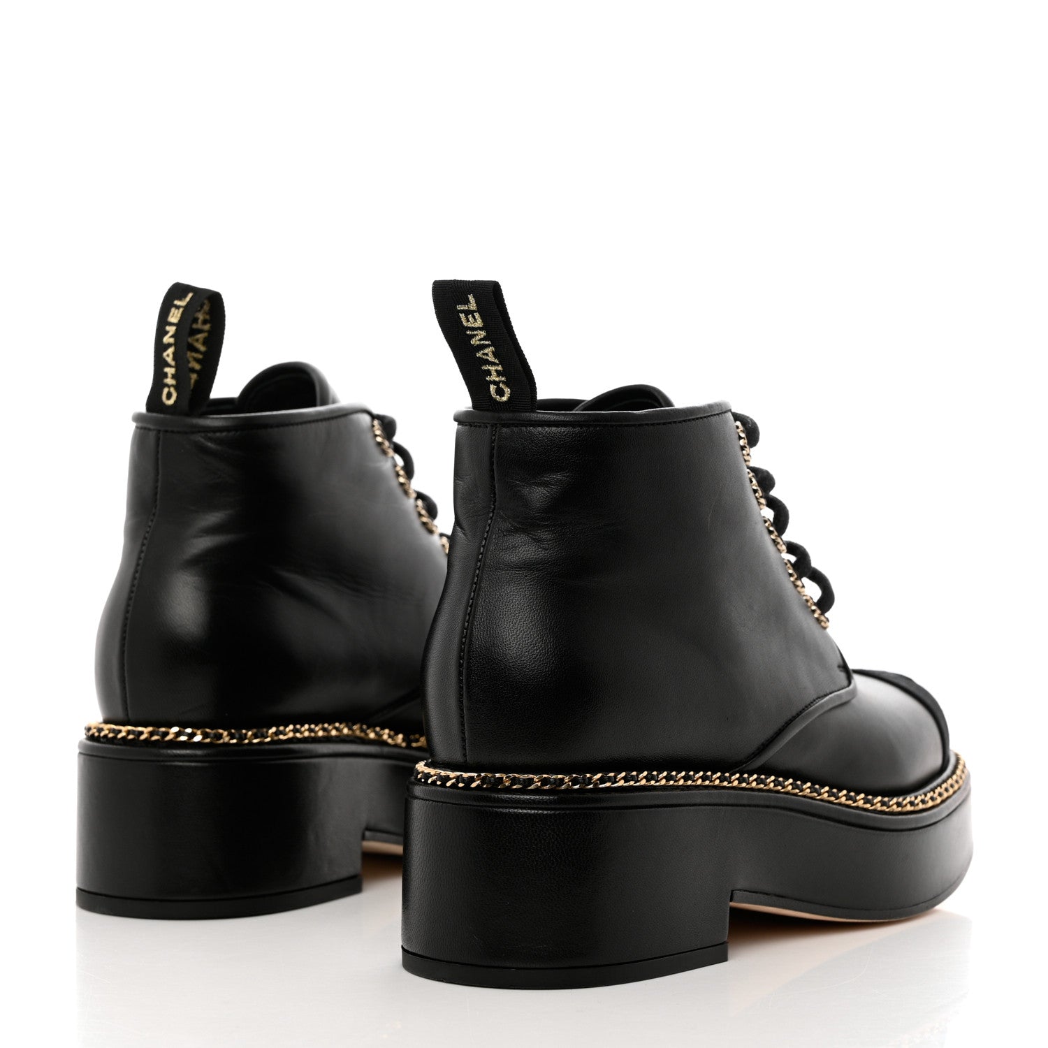 Chanel Calfskin Grosgrain Chain Lace Up CC Short Boots 38 Black 4 of 11