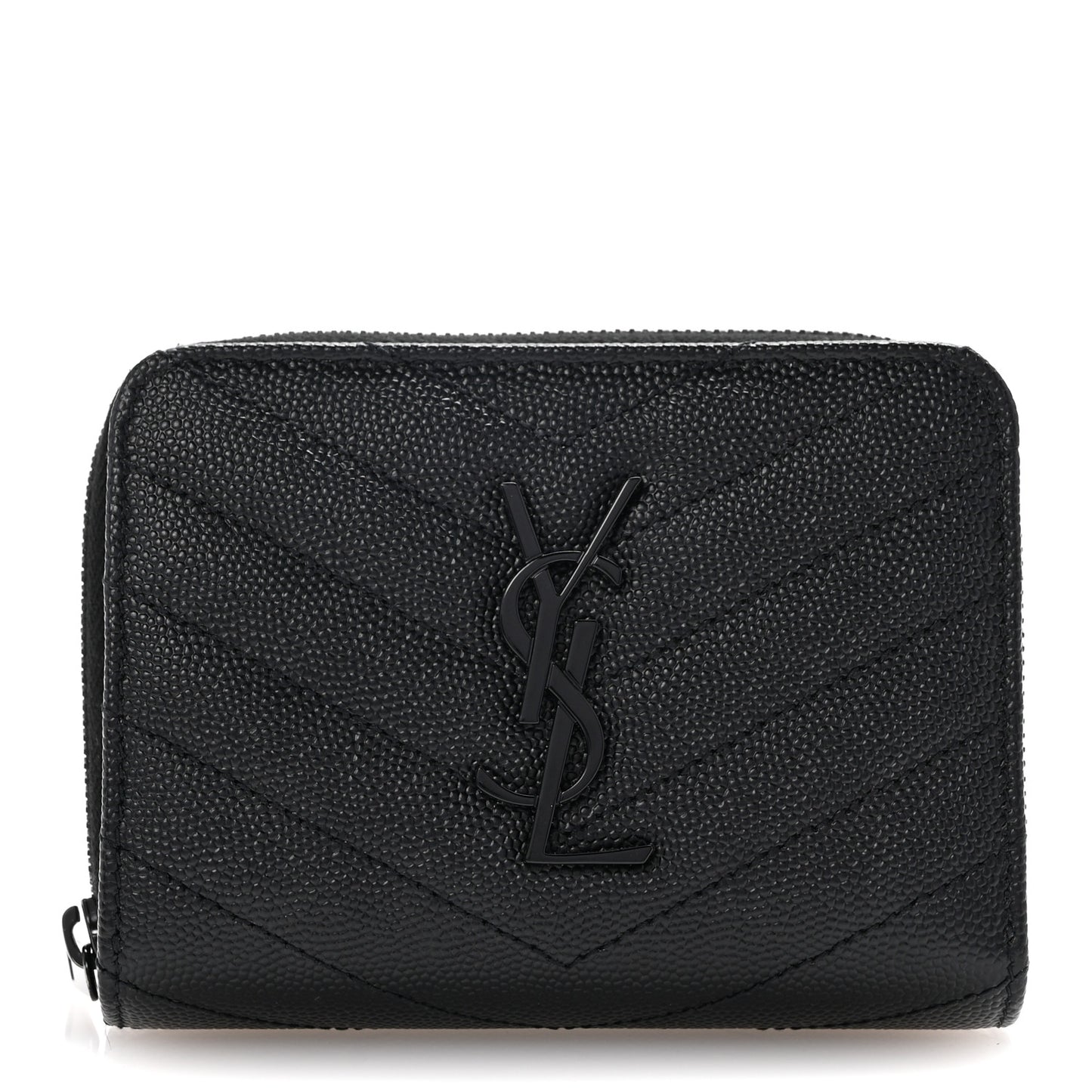 Grain De Poudre Matelasse Chevron Monogram Monochrome Compact Zip Around Wallet Black