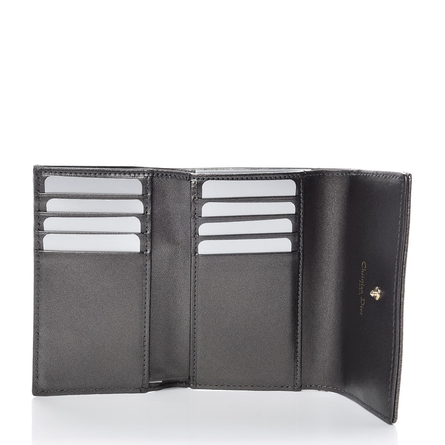 Christian Dior Metallic Grained Calfskin Cannage Diorama Elancee Wallet Gunmetal Grey 5 of 9