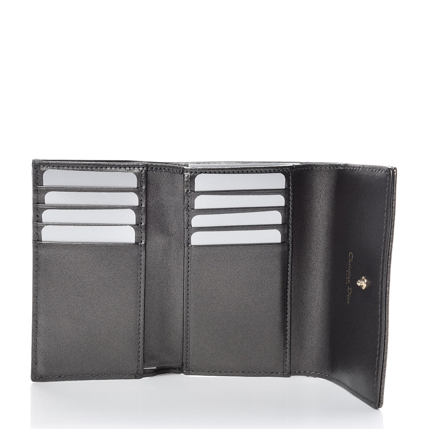 Metallic Grained Calfskin Cannage Diorama Elancee Wallet Gunmetal Grey