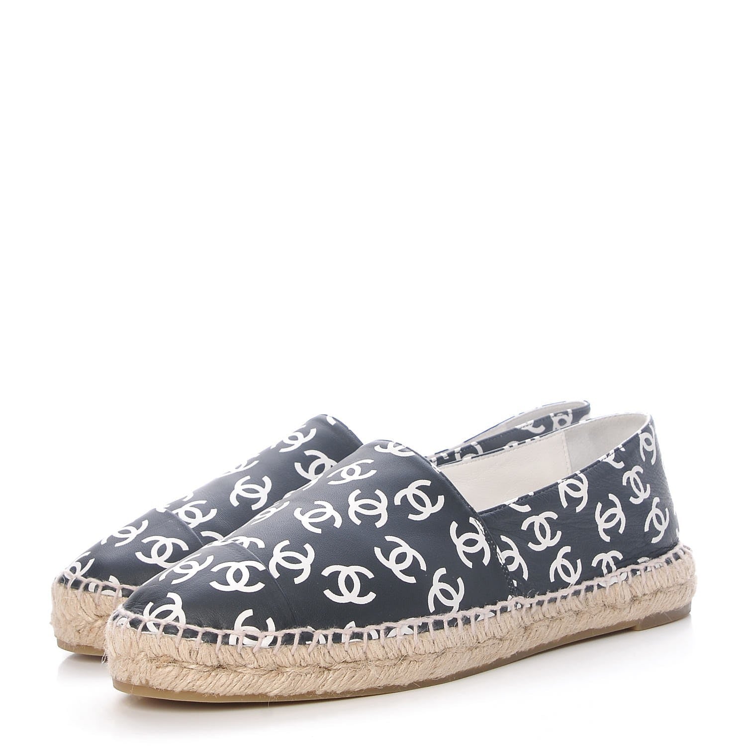 Chanel Lambskin Printed CC Espadrilles 40 Black White 3 of 8