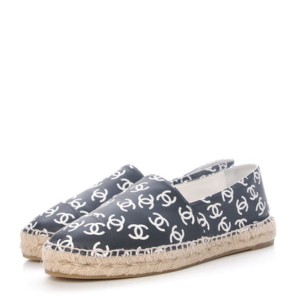 Chanel Lambskin Printed CC Espadrilles 40 Black White 3 of 8