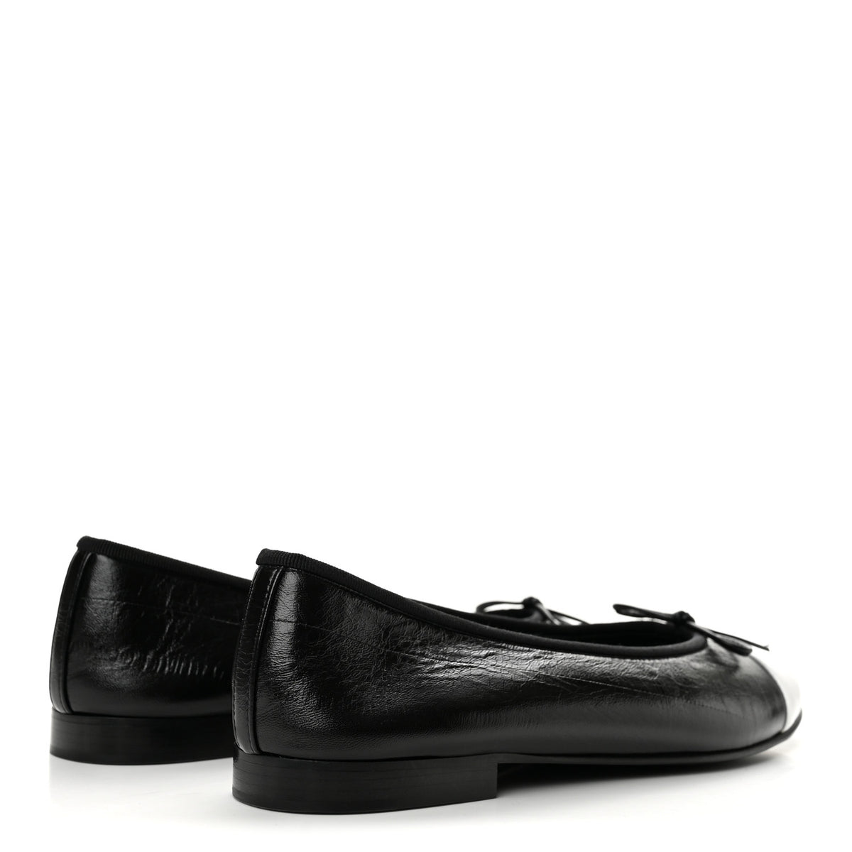 Chanel Crumpled Shiny Lambskin CC Cap Toe Ballerina Flats 39 Black White 5 of 10