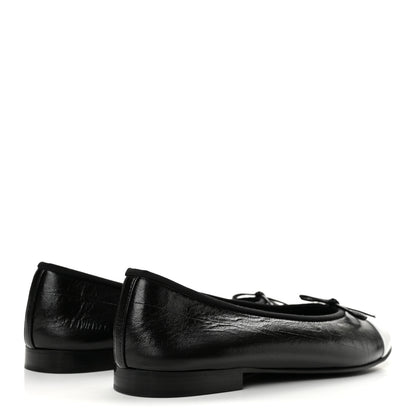 Chanel Crumpled Shiny Lambskin CC Cap Toe Ballerina Flats 39 Black White 5 of 10