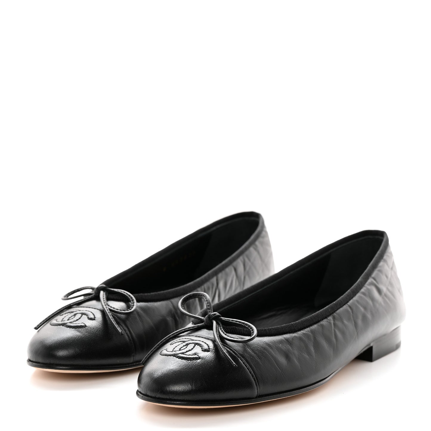 Lambskin Patent Cap Toe Ballerina Flats 36.5 Black