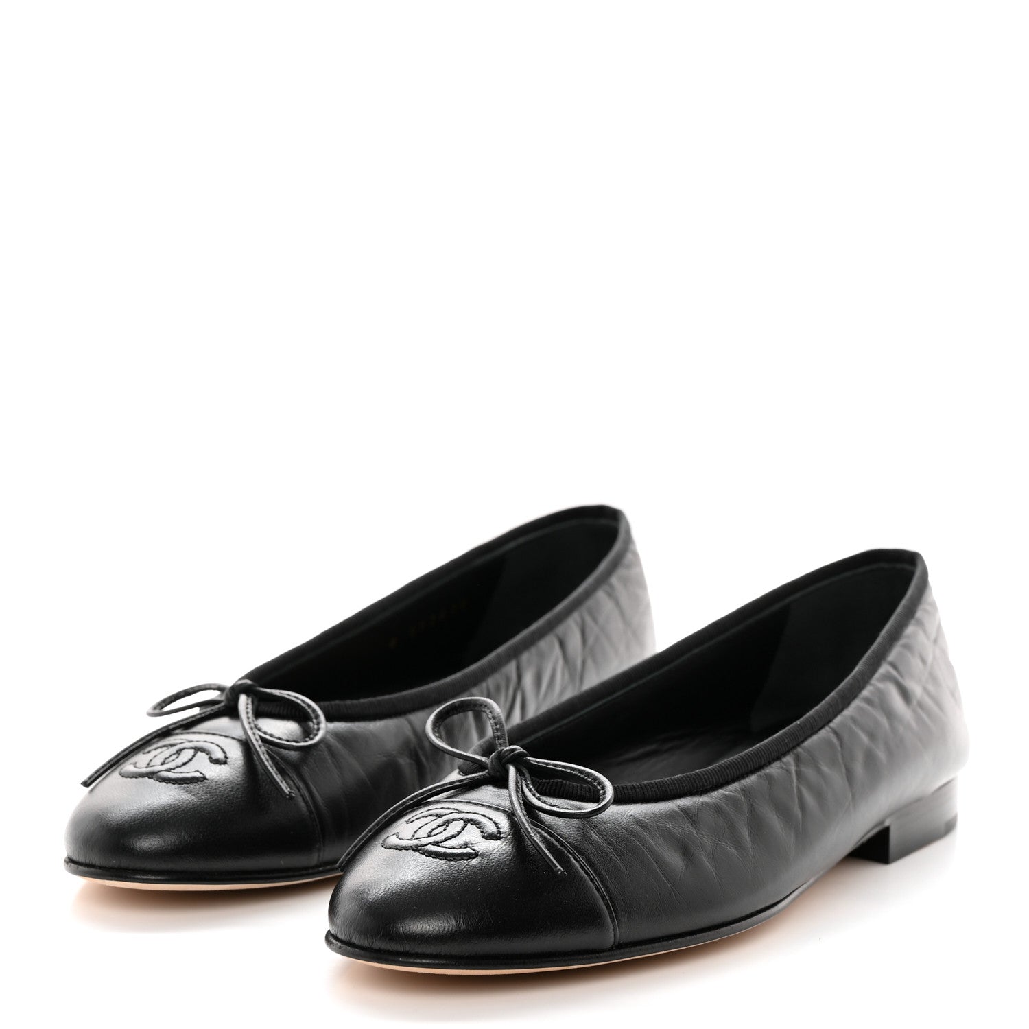 Chanel Lambskin Patent Cap Toe Ballerina Flats 36.5 Black 3 of 9