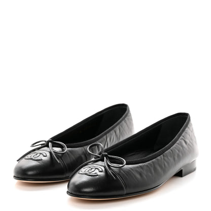 Chanel Lambskin Patent Cap Toe Ballerina Flats 36.5 Black 3 of 9