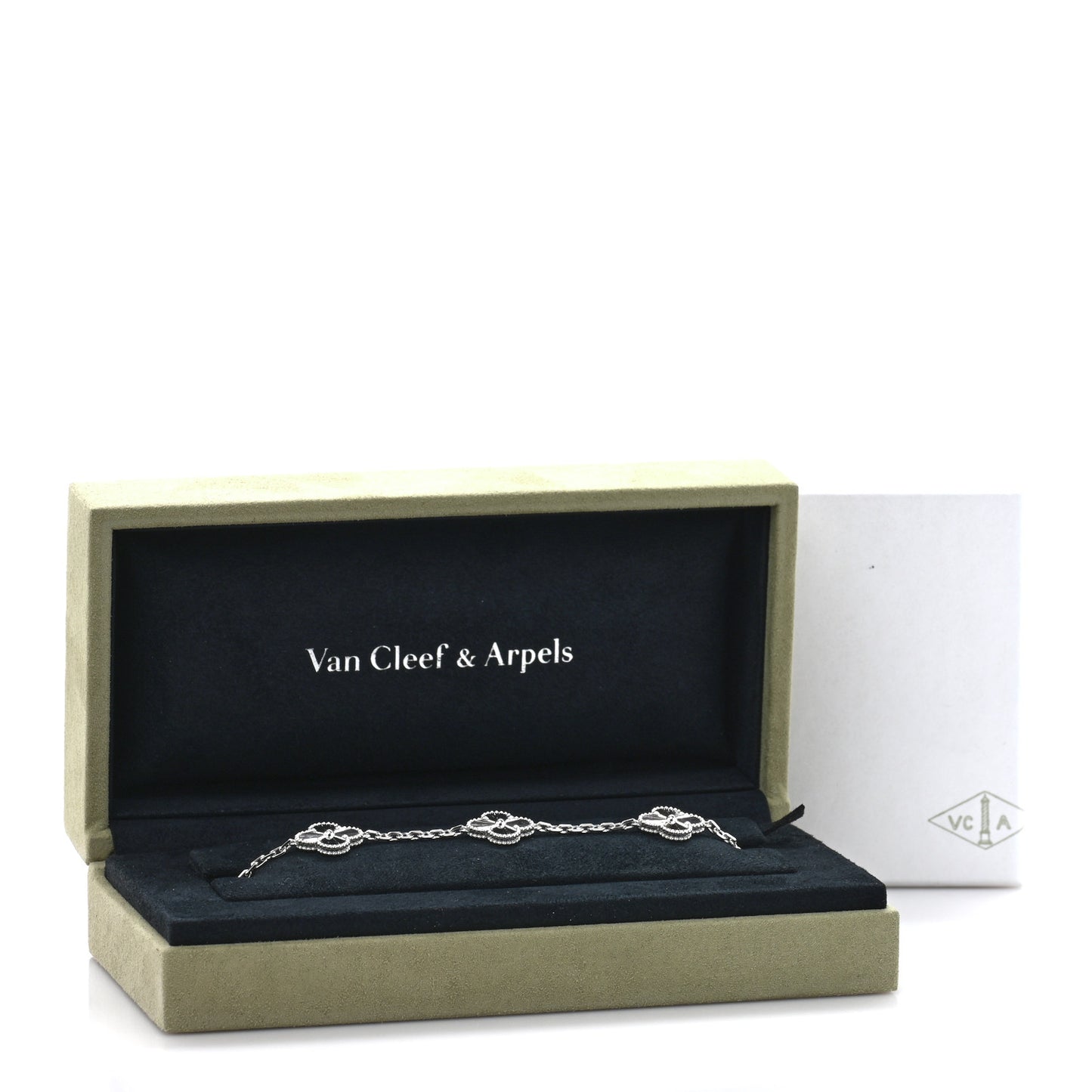 18K White Gold 5 Motifs Guilloche Vintage Alhambra Bracelet