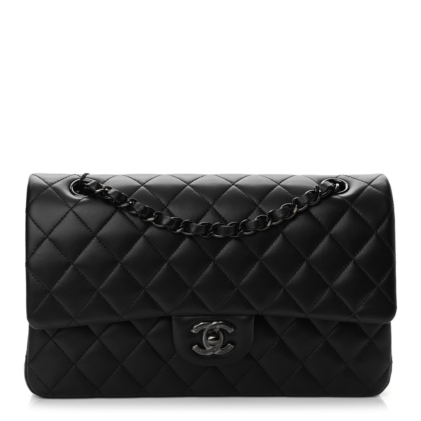 Lambskin Quilted Medium Double Flap So Black