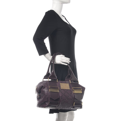 Versace Calfskin Greca Argyle Embossed Patent Medusa Bowler Satchel Purple 2 of 12