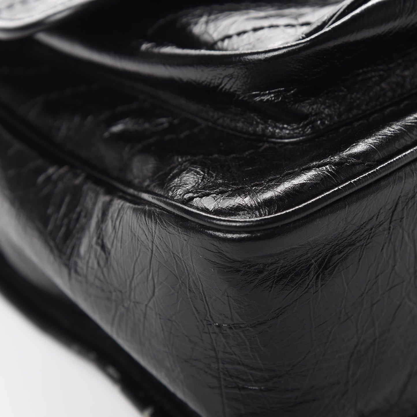 Crinkled Calfskin Matelasse Monogram Large Niki Chain Satchel Black