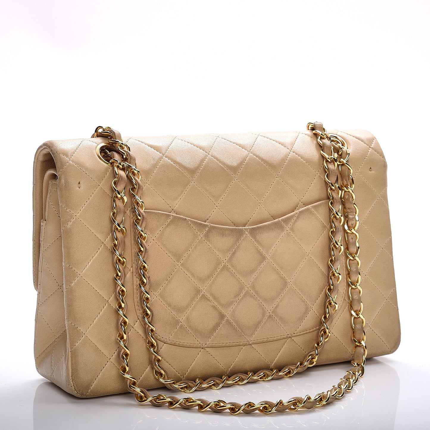 Lambskin Quilted Medium Double Flap Beige