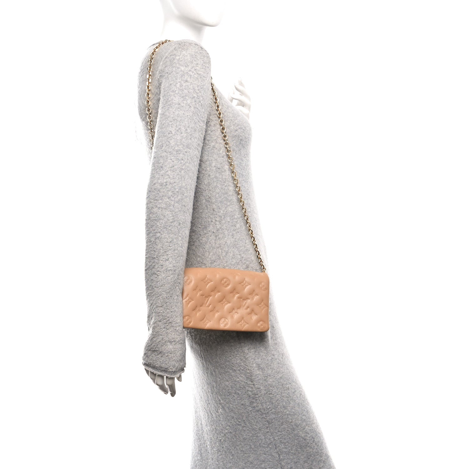 Louis Vuitton Lambskin Embossed Monogram Pochette Coussin Camel 2 of 11