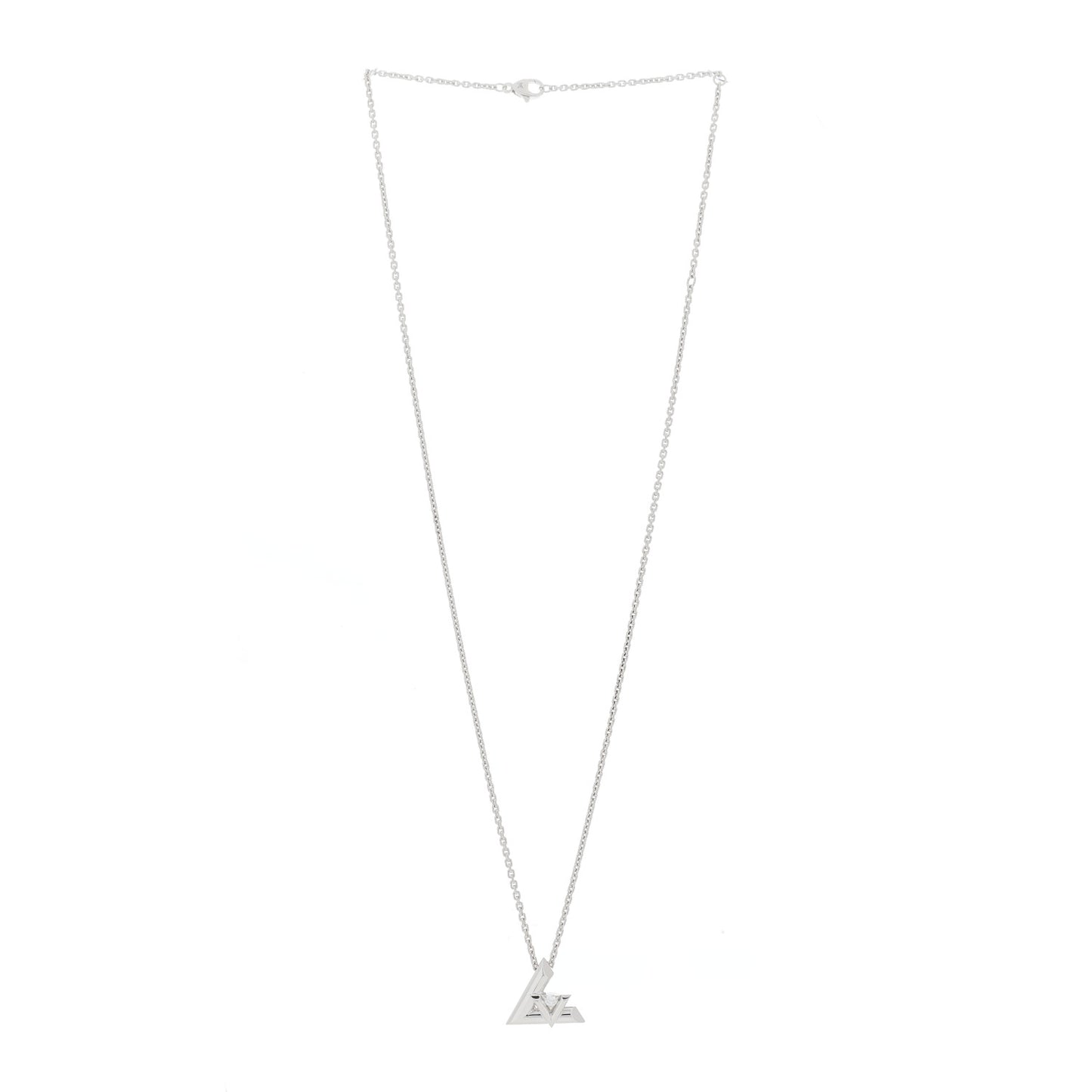 18K White Gold Diamond Large LV Volt One Pendant Necklace
