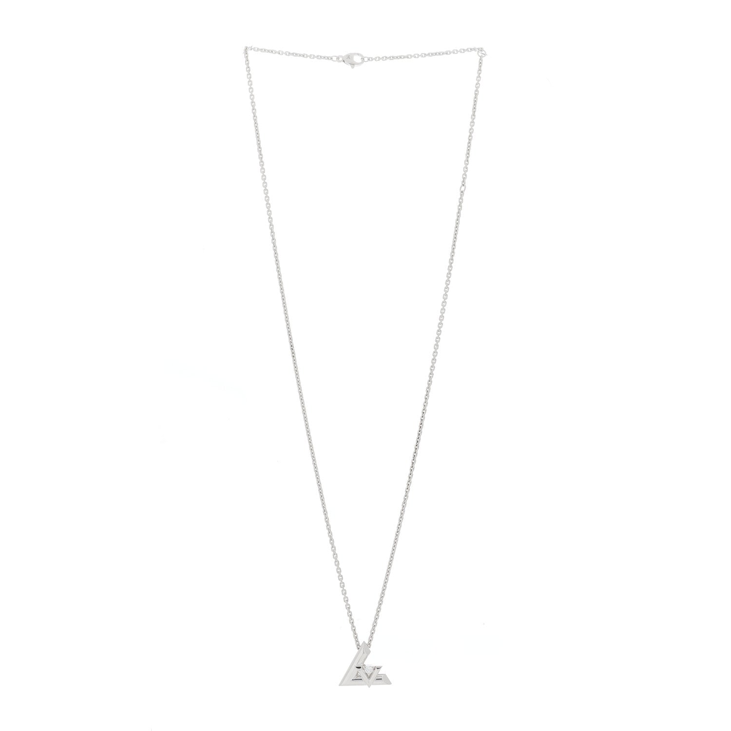 Louis Vuitton 18K White Gold Diamond Large LV Volt One Pendant Necklace 2 of 6