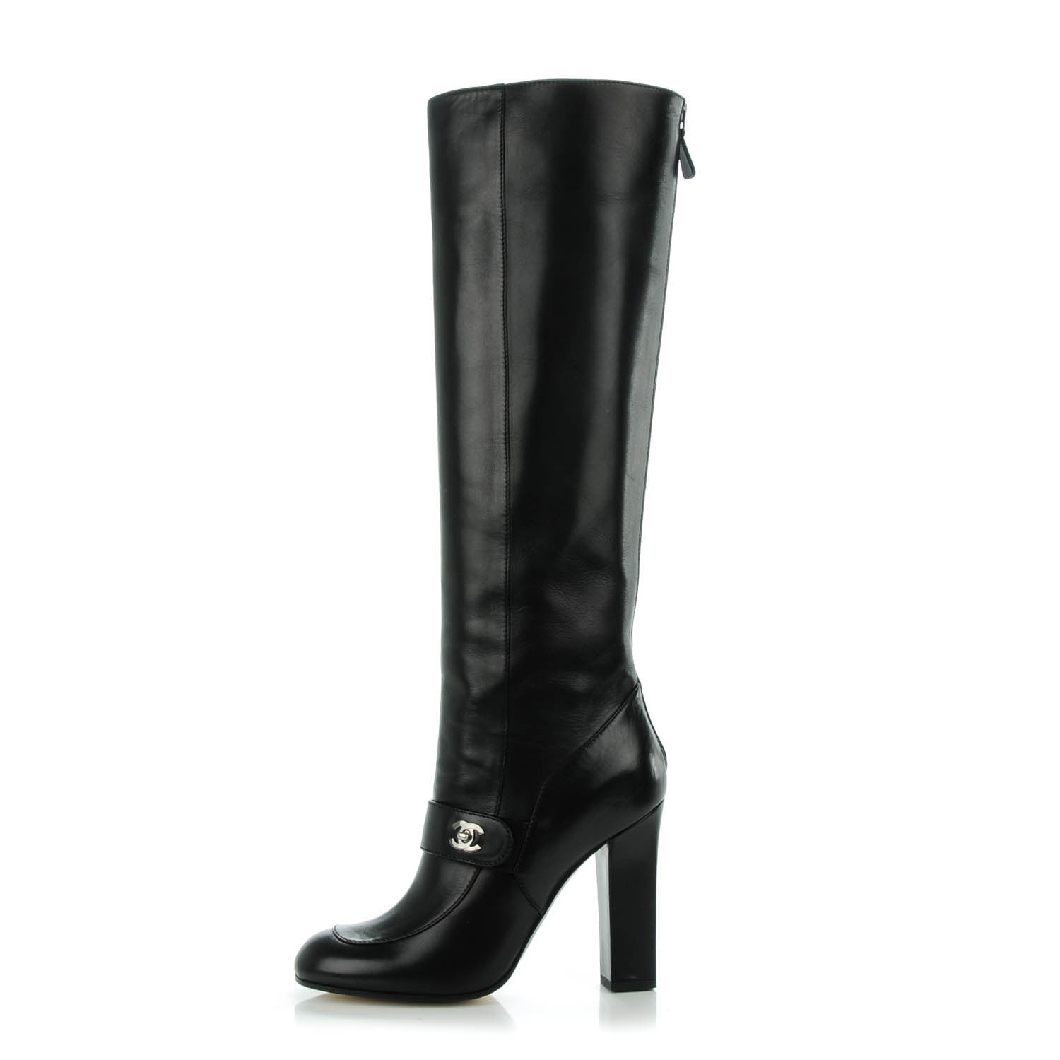Chanel Calfskin CC Turnlock Knee High Boots 38 Black 1 of 10