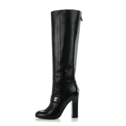 Chanel Calfskin CC Turnlock Knee High Boots 38 Black 1 of 10