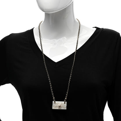 Chanel Metal Resin Calfskin Quilted CC Turnlock Chain Bag Necklace Gold White 2 of 4