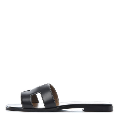 Hermes Box Calfskin Oran Sandals 39 Black 1 of 11