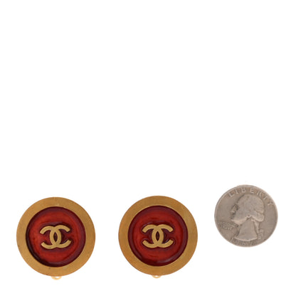 Chanel CC Clip On Earrings Red Gold 2 of 4