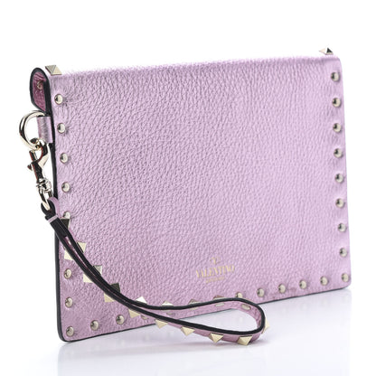 Valentino Garavani Metallic Pebbled Calfskin Medium Rockstud Envelope Flat Wristlet Pouch Giacinto 3 of 7