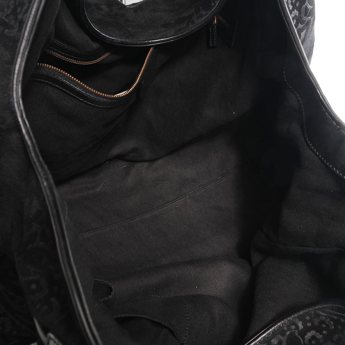 Soft Leather Brocade Large Stirrup Shoulder Bag Black