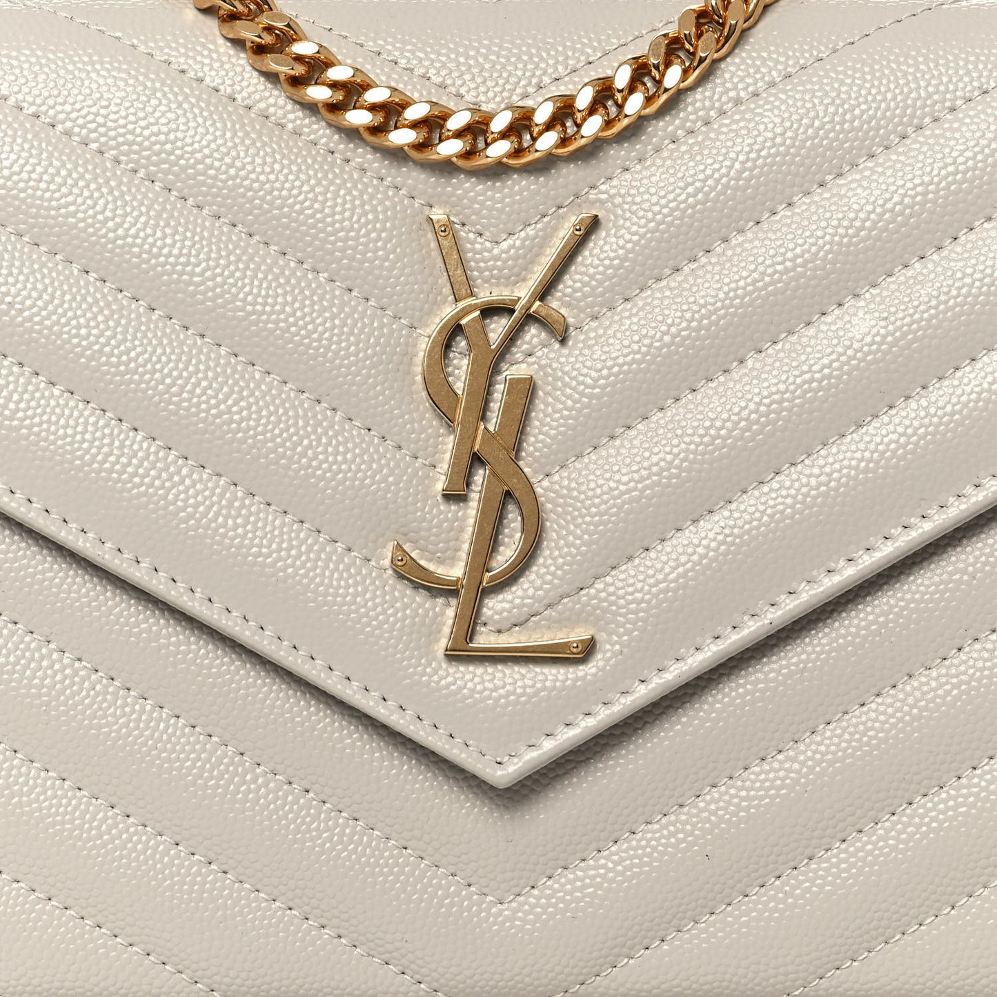 Grain De Poudre Matelasse Chevron Monogram Chain Wallet Crema Soft